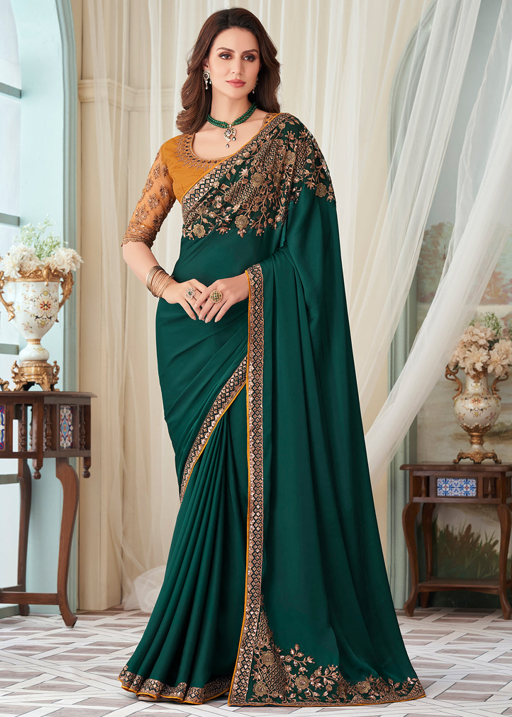 Green Colour Banarasi Silk Fabric Designer Saree.