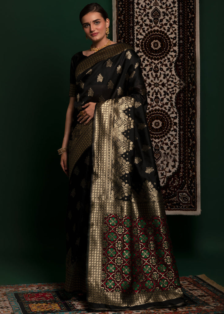 Shop Online Silk Black and Gold Designer Traditional Saree : 185649 -