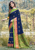 ROYAL BLUE WOVEN COTTON SAREE (6846871666881)