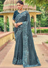 CLASSIC BLUE DESIGNER EMBROIDERED SATIN SILK SAREE