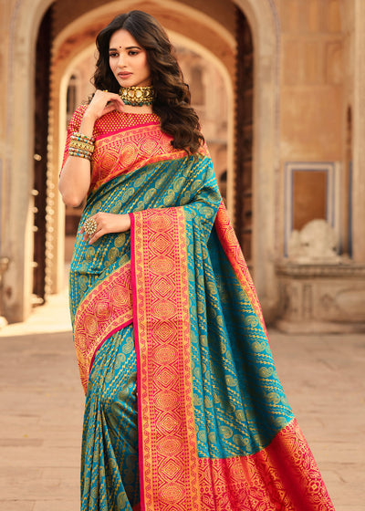 CERAMIC GREEN KANJIVARAM WOVEN SILK SAREE (7222506258625)