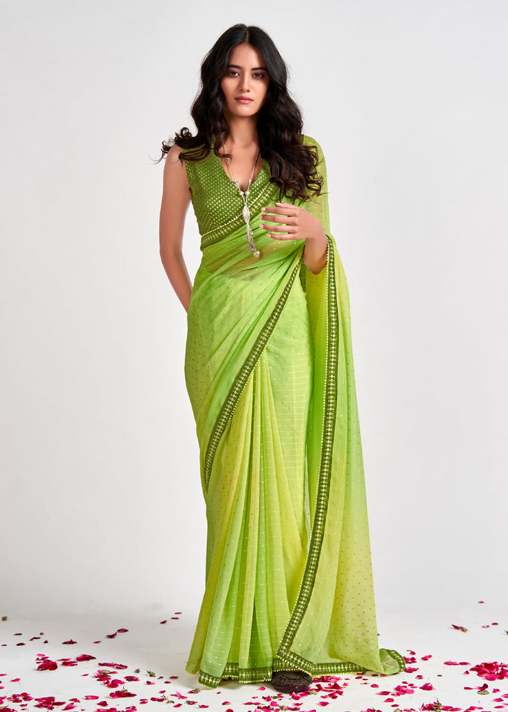 Buy Lime Green Organza saree online-Karagiri