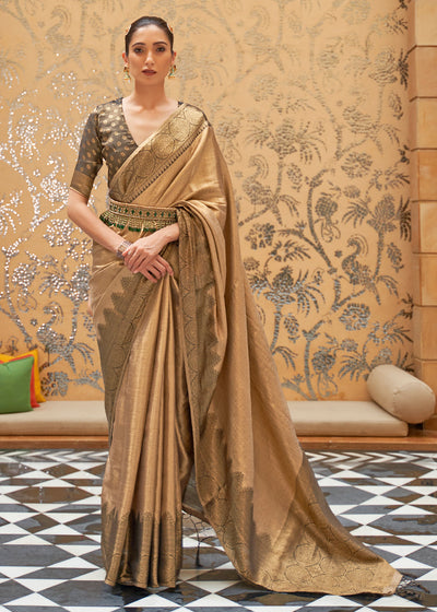 BRONZE GOLD BANARASI ZARI SILK SAREE (6971330461889)