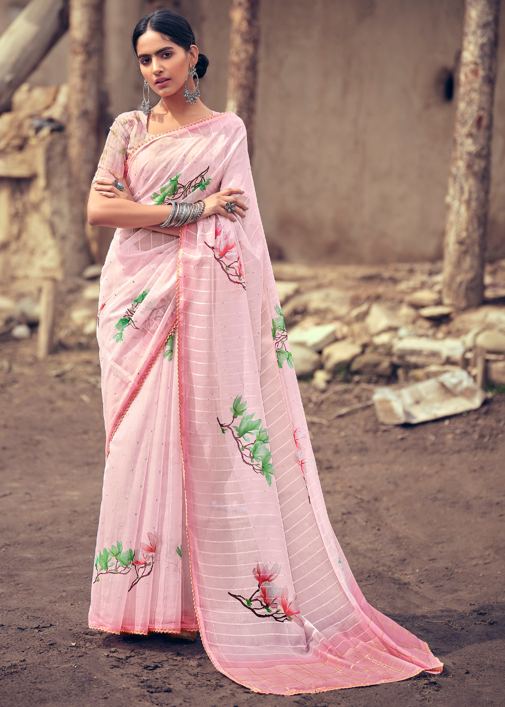 Digital printed floral Organza Saree with pallu and blouse PC2503 Worldwide  Ship – Parijat Collections