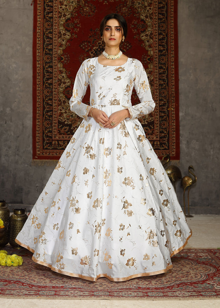 Buy Embroidered Silk Blend Semi Stitched Anarkali Gown Online In India At  Discounted Prices