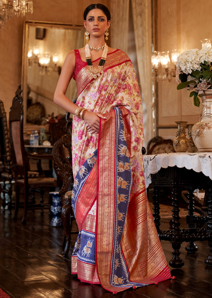 FLORAL PINK WOVEN PATOLA SILK SAREE