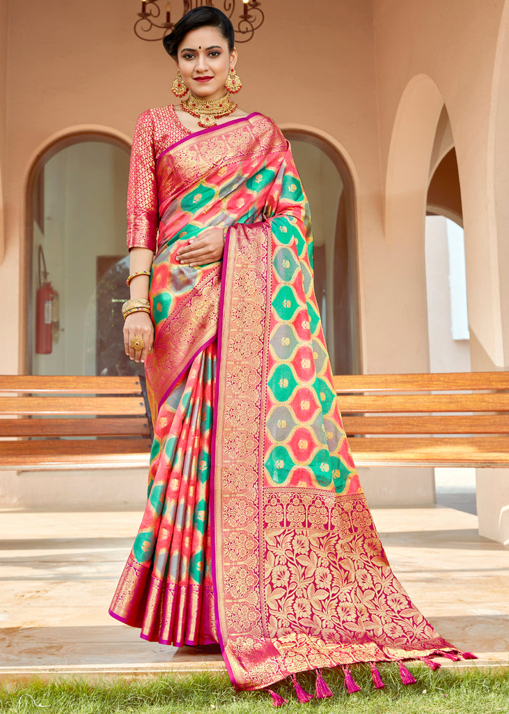 Green And Red Woven Banarasi Rangkath Silk Saree