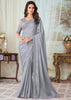 POWDER GREY WOVEN SATIN SILK SAREE