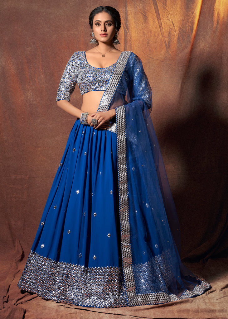 Royal blue Lehenga, crop top and jacket set – Meghmalhaar