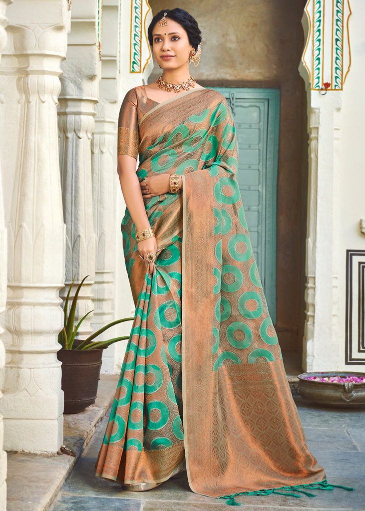 AQUA GREEN BANARASI ORGANZA SILK SAREE