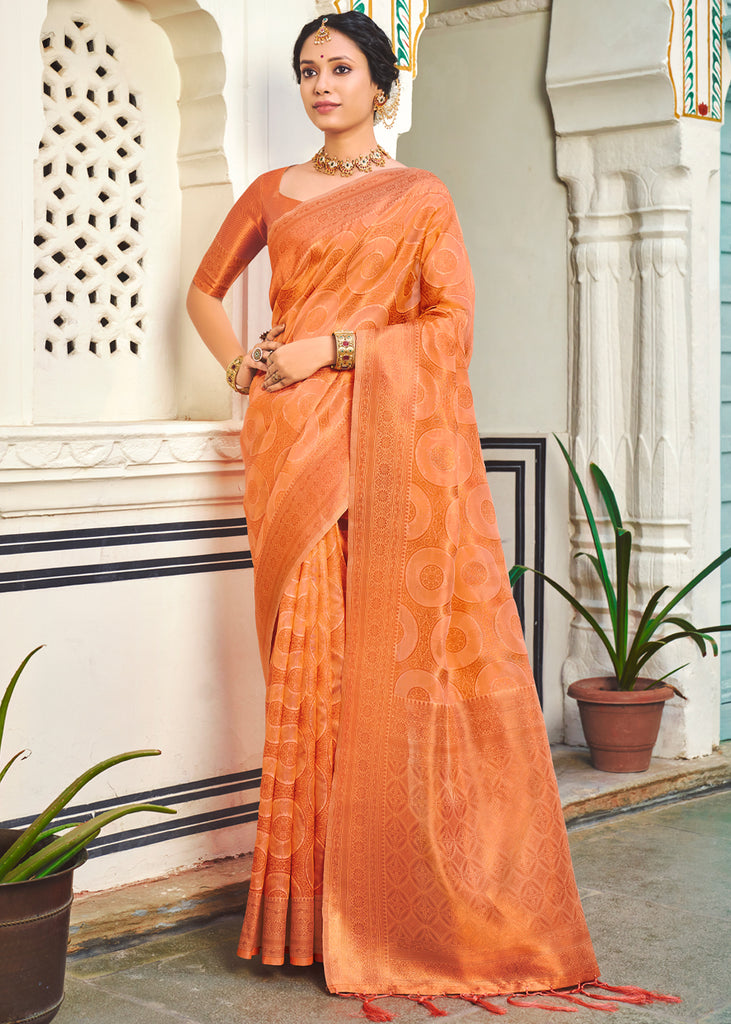 GAJARI PEACH BANARASI ORGANZA SILK SAREE