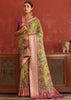 KIWI GREEN BANARASI SILK SAREE WITH DIGITAL PRINT