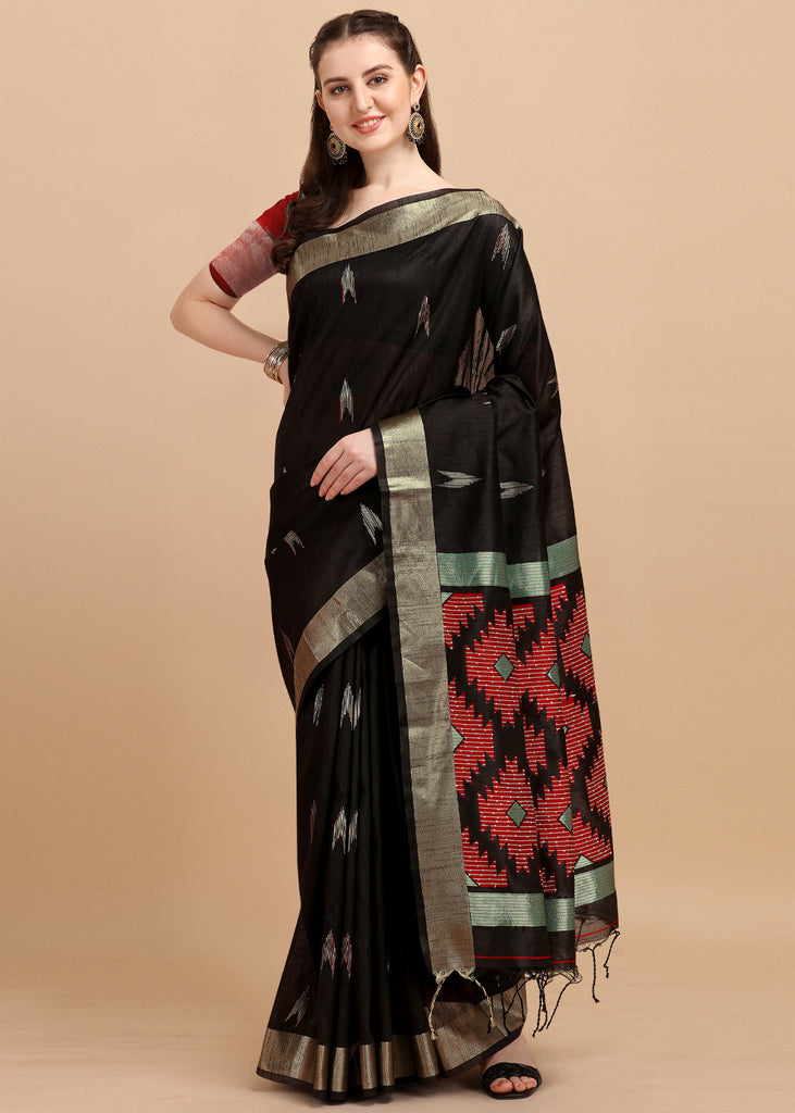 ROYAL BLACK WOVEN TEXTURED COTTON SILK SAREE