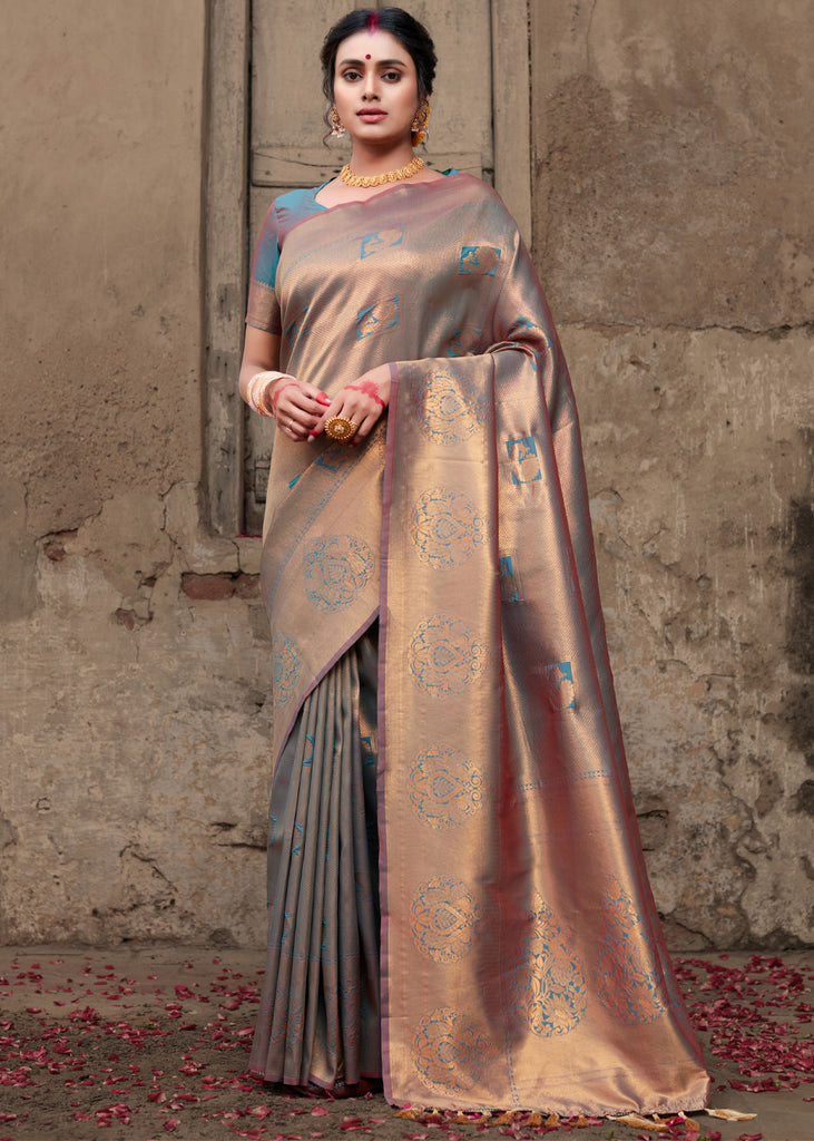 SILVER GREY BRONZE ZARI WOVEN KANJIVARAM SILK SAREE