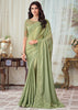 BASIL GREEN DESIGNER EMBROIDERED SATIN SILK SAREE