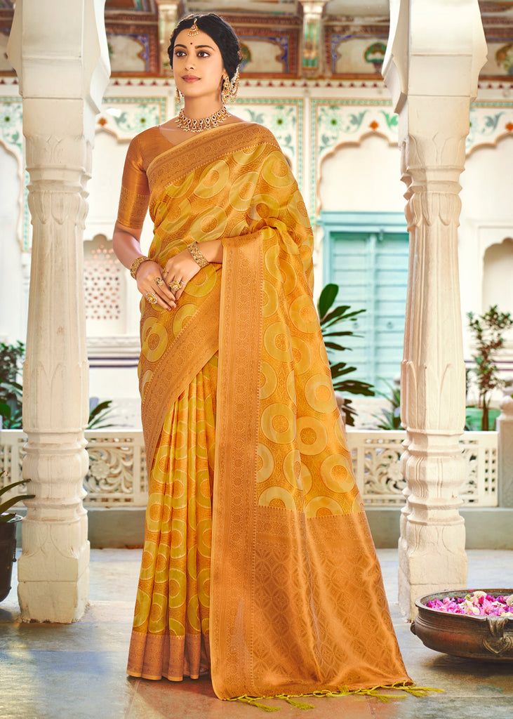 MINERAL YELLOW BANARASI ORGANZA SILK SAREE