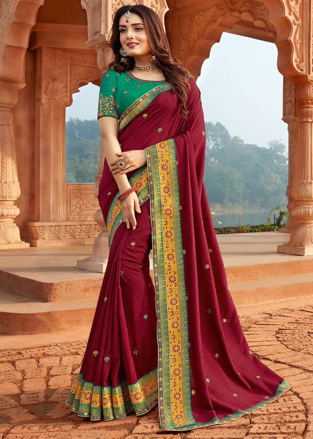 Latest maroon silk printed saree - G3-WSA53569 | G3fashion.com