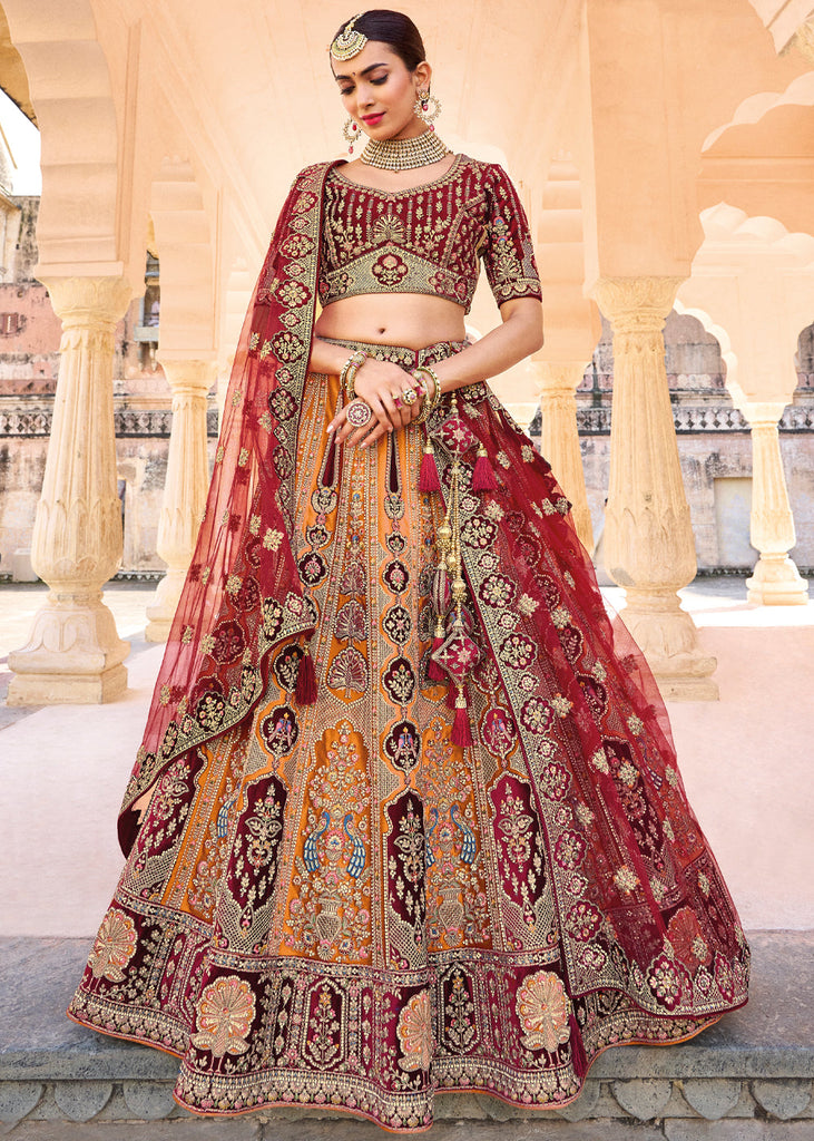 Fantastic Orange And Maroon Party Wear A-Line Lehenga Choli | Bridal dress  fashion, Bollywood dress, Designer lehenga choli