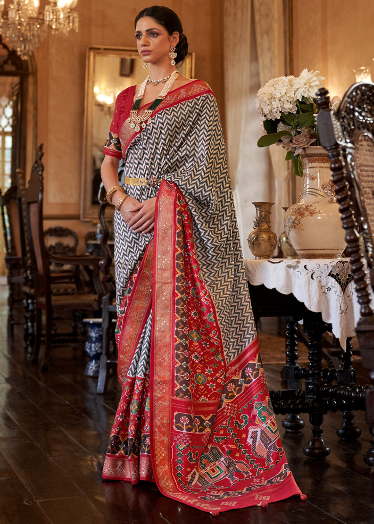 FESTIVE RED WOVEN PATOLA SILK SAREE