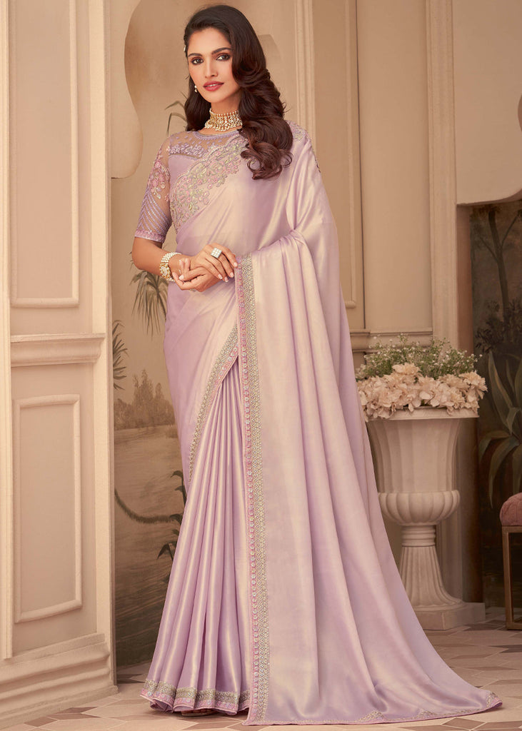 Lavender Hand Painted Organza Designer Saree | Koselly