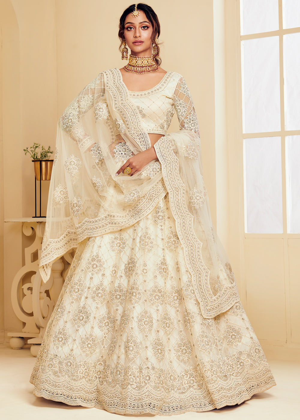Buy Women's Designer Bridal Wear Heavy Soft Organza Chine Sequins Work  Lehengas With Dupatta at Amazon.in