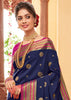 ROYAL BLUE WOVEN PAITHANI SILK SAREE (6586253836481)