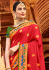 CHERRY RED FESTIVE WOVEN PAITHANI SILK SAREE (6586386776257)