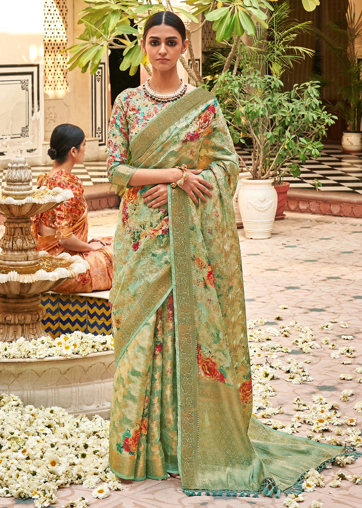 GISAW London Custom | The Green Floral Saree