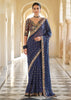 MIDNIGHT BLUE ORGANZA SILK DESIGNER SAREE (6946331951297)