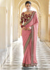 ROSE PINK ORGANZA SILK DESIGNER SAREE (6946341191873)