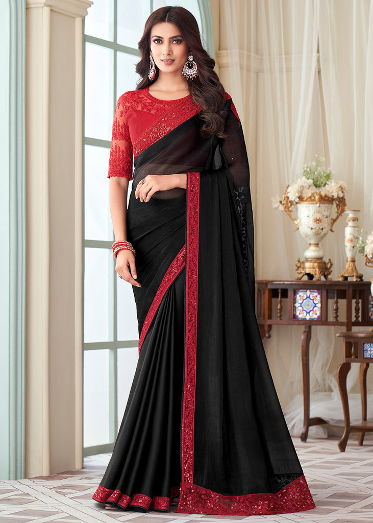 Black and Red Handloom Pure Katan Silk Banarasi Saree | Handloom Pure Silk  Banarasi sarees, elegant dupatta, handwoven lehanga and suits