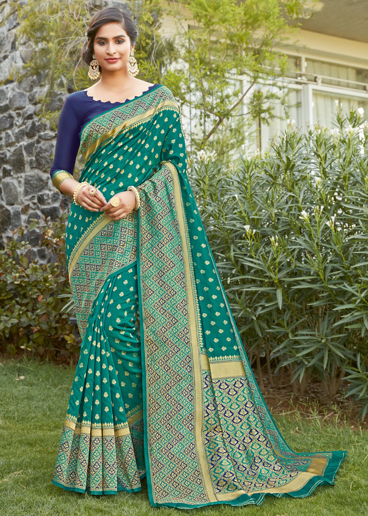 Green Banarasi Brocade pure Silk Saree | Saree designs, Pure silk sarees,  Indian fashion saree