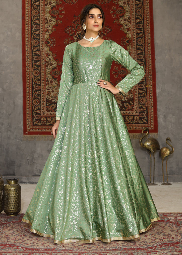 KIWI GREEN SEMI STITCHED ANARKALI (6900474380481)