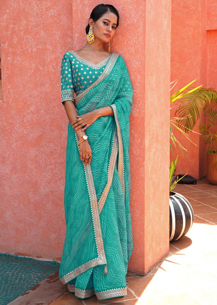 Teal Green & Rani Pink Traditional Half Saree Set - ANJU SHANKAR LABEL