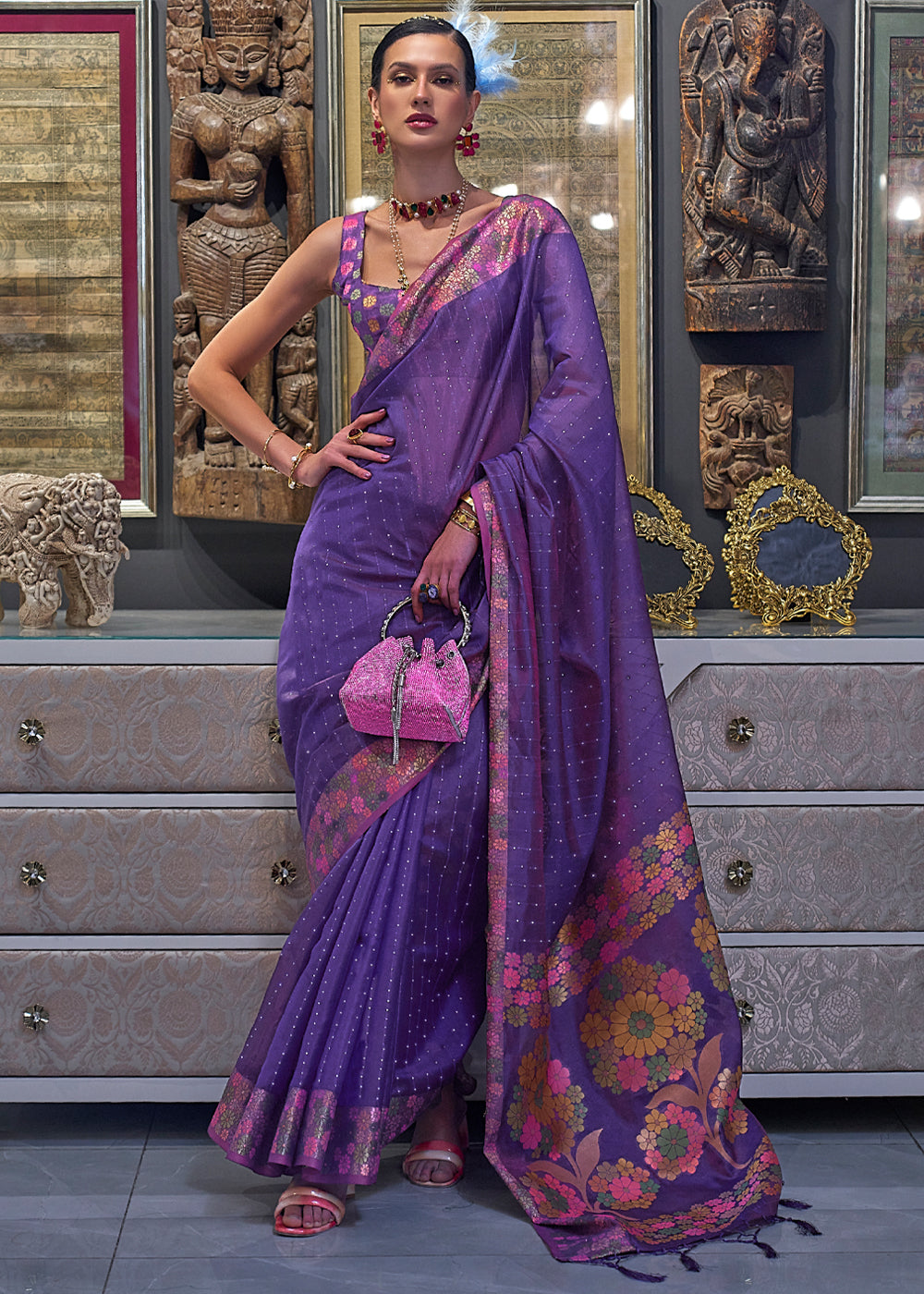 Half n Half Georgette Saree with Dual Colour Pallu