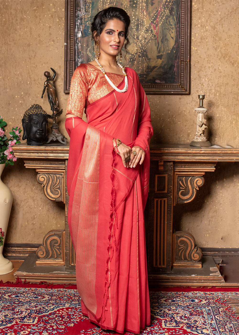 Faux Silk Woman Pink Saree With Heavy Lace and Blouse – Stilento
