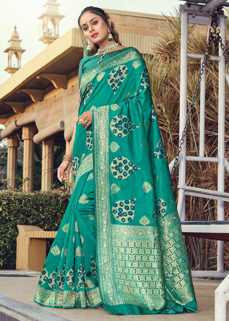 Dark Green With Pink Border Silk Traditional Saree – paanericlothing