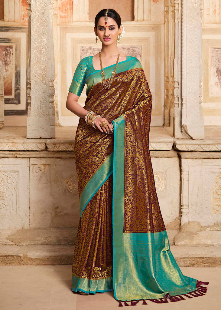 Online Woven Soft Silk Coffee Brown Saree|SARV110680