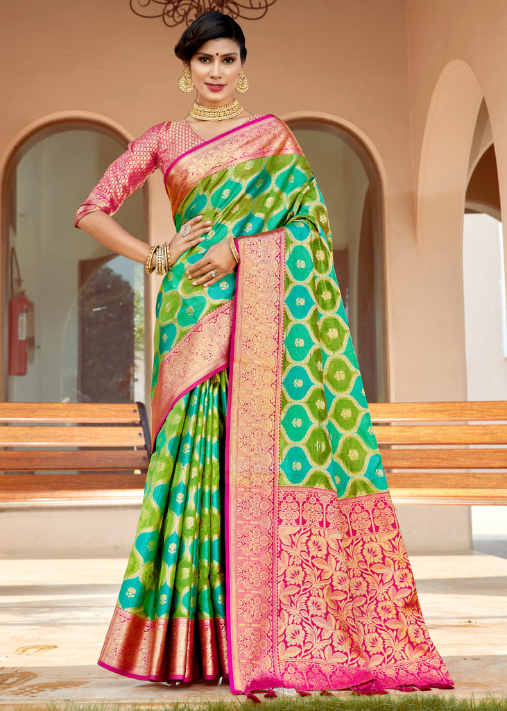 Leaf Green Woven Banarasi Rangkath Silk Saree