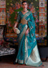 TEAL BLUE WOVEN BANARASI ORGANZA SILK SAREE