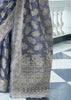 Greyish BLUE LUCKNOWI CHIKANKARI COTTON PRINCESS SAREE (5899894128791)