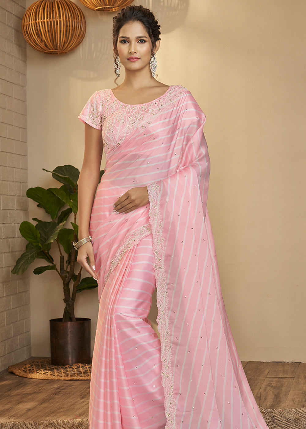 Buy trending designer Baby Pink Color sequins saree at best price onli –  Joshindia