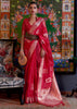 Raspberry Red Woven Banarasi Organza Silk Saree