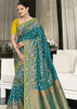 AZURE BLUE WOVEN DESIGNER SATIN SILK SAREE (7519889162433)