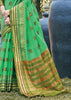 GREEN FLASH WOVEN COTTON SAREE (6846877565121)