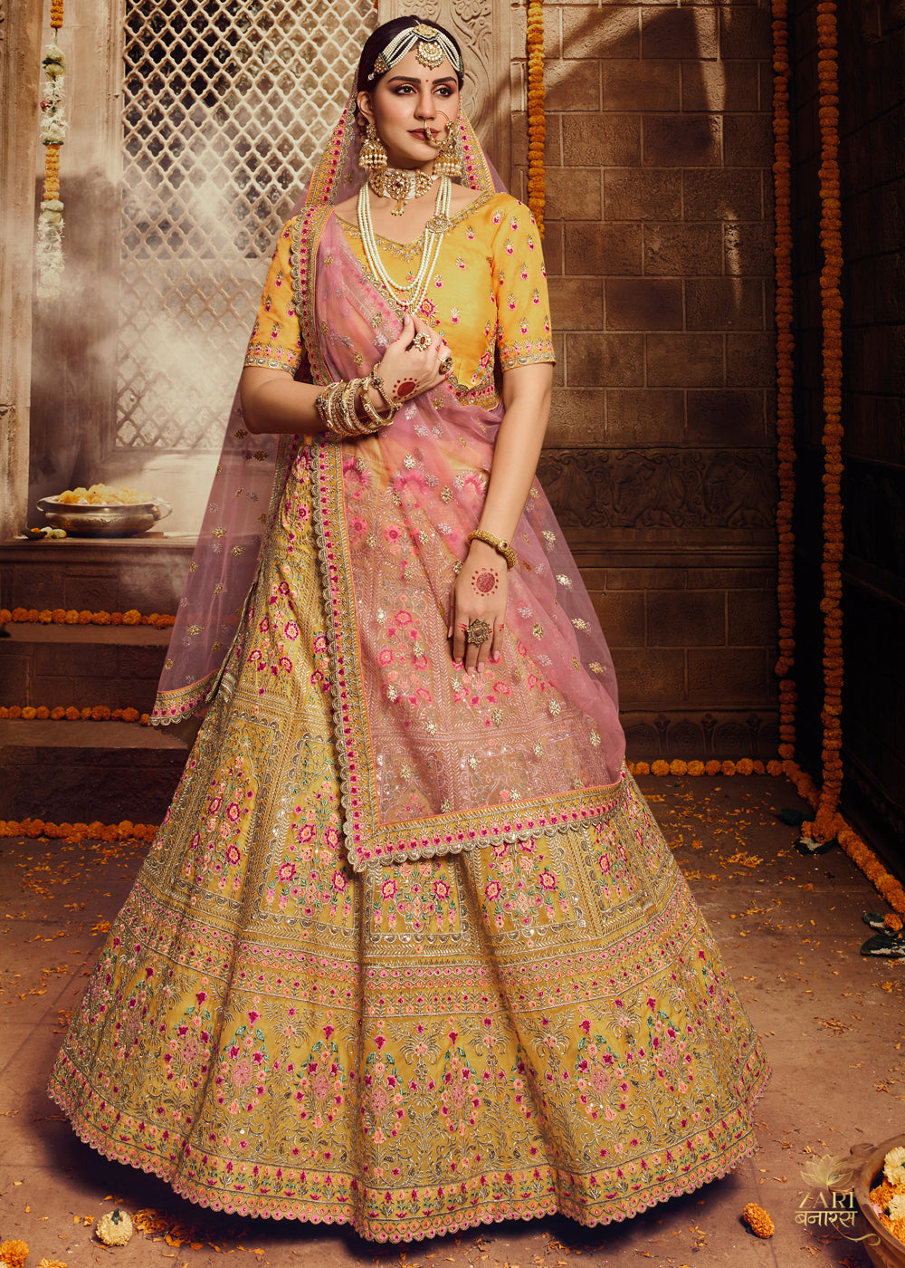 Wine Lehenga with Pink Dupatta and Golden Work – TheStylease.com