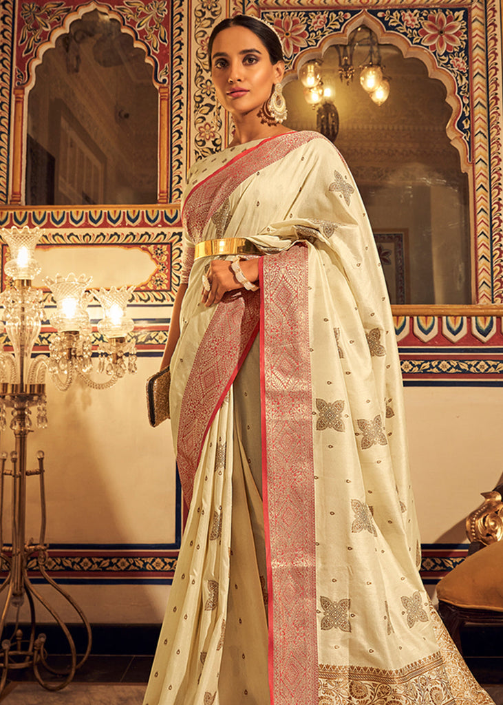 Pure Tussar Silk Saree with unique zari weaves pallu and multi-colour  strips all over with Bishnoi broad Border - Shoppingyar