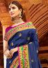 NAVY BLUE WOVEN FESTIVE PAITHANI SILK SAREE (6586370621633)