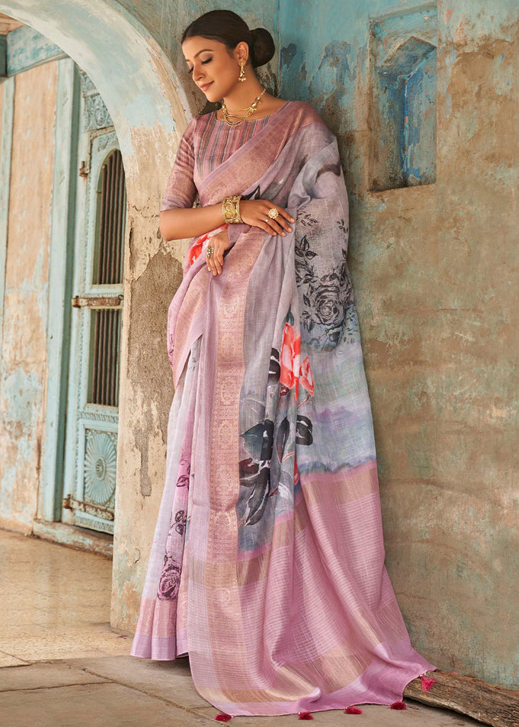 Lavender | Handpainted Mulmul cotton saree – AaMe