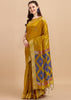 MUSTARD YELLOW WOVEN TEXTURED COTTON SILK SAREE